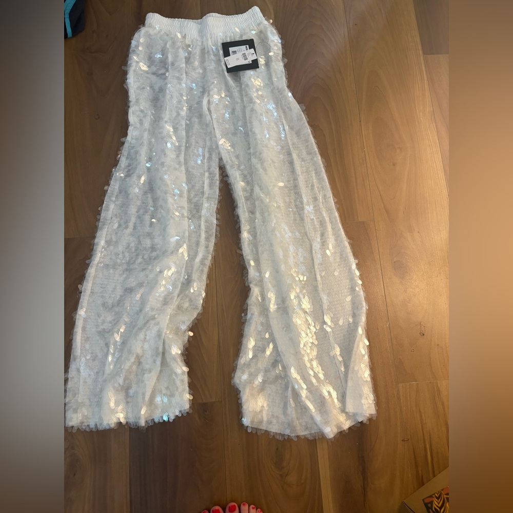 Norma Kamali White Sequin Pants